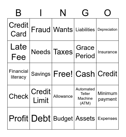 Financial Literacy Bingo Card