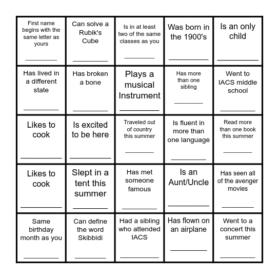 Humans of IACS Bingo Card