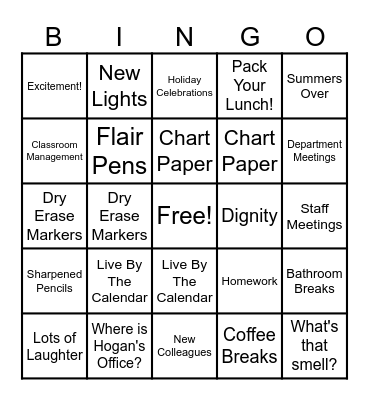 Abbot Staff Back to School BINGO! Bingo Card