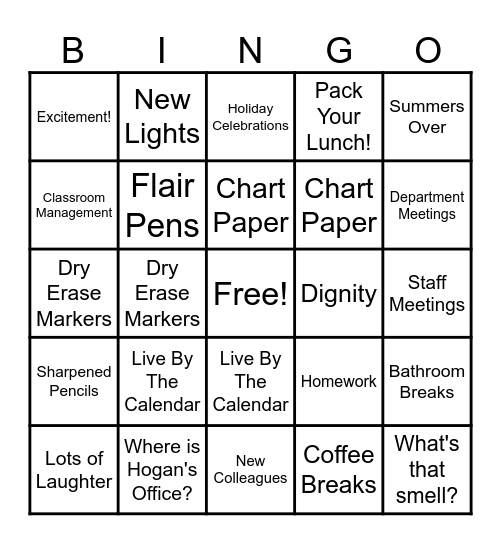 Abbot Staff Back to School BINGO! Bingo Card