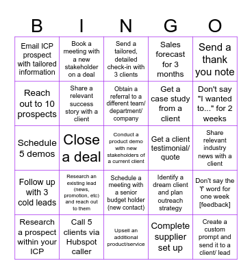 Sales Team Bingo Card
