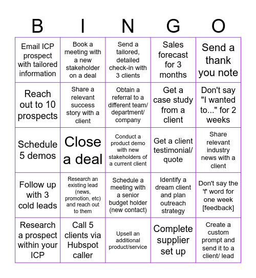 Sales Team Bingo Card