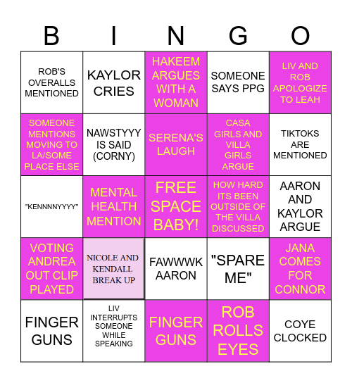 LOVE ISLAND USA 2024 REUNION BINGO Card