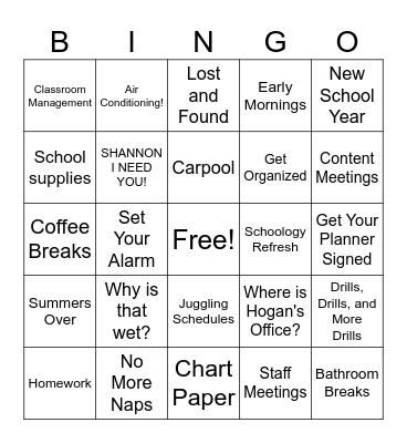 STAFF BINGO!!! Bingo Card