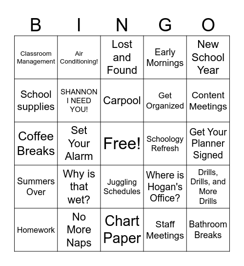 STAFF BINGO!!! Bingo Card