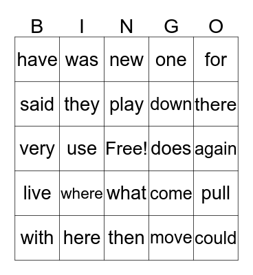 First Grade Wonders Sight Words Bingo Card