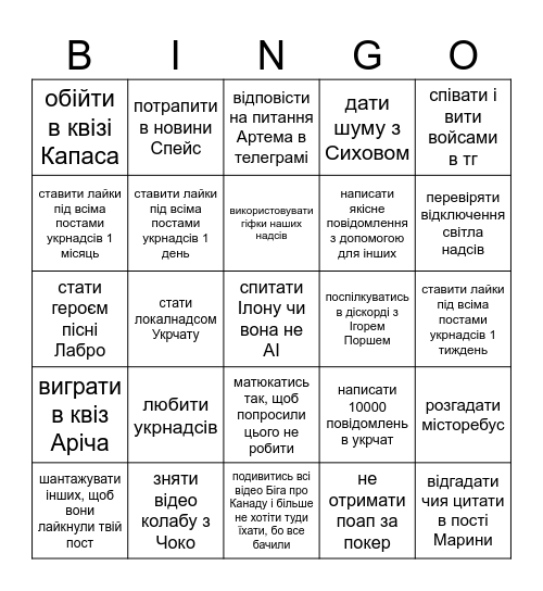 Ukrainads bingo Card