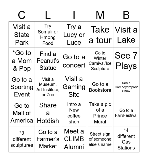 CLIMB BINGO Card