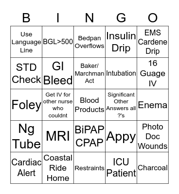 ED Bingo 2 Bingo Card