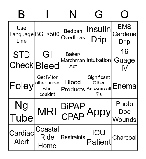 ED Bingo 2 Bingo Card