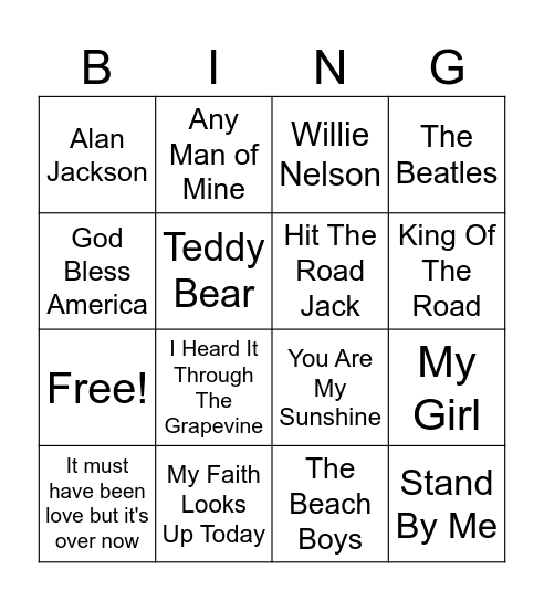 Music Bingo Card
