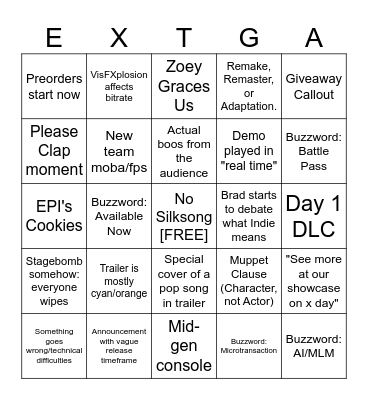 Brad's GamesCom 2024 Bingo Card