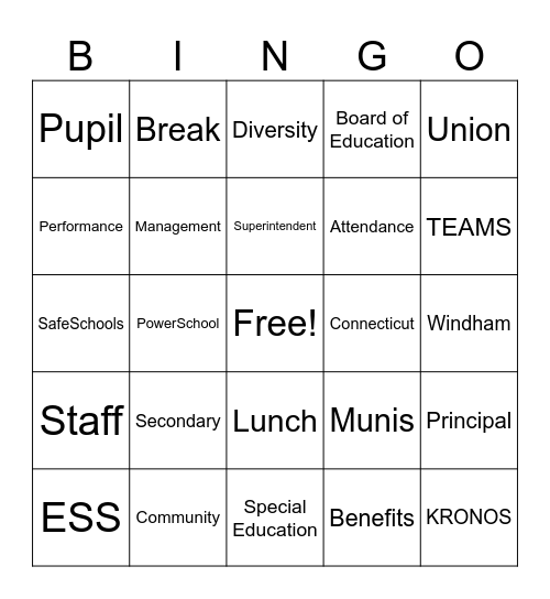 Windham Public Schools Bingo Card