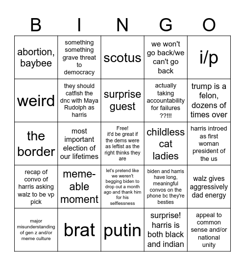 dnc Bingo Card