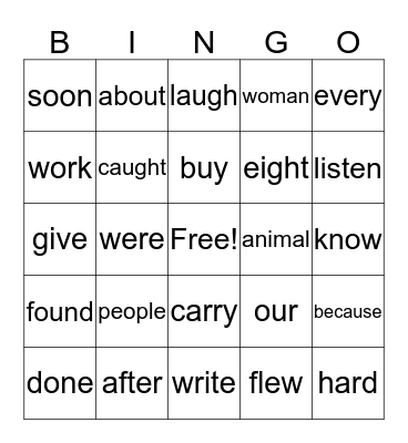 First Grade Wonders Sight Words Bingo Card