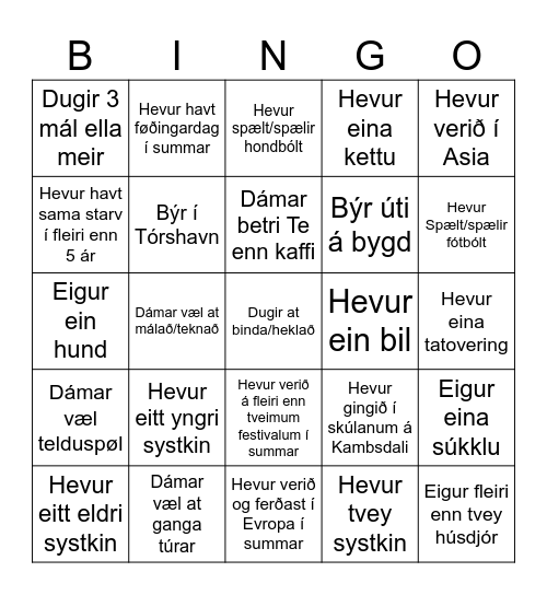 Lær hvønn annan at kenna Bingo Card