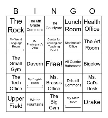 6th Grade Orientation Bingo Card