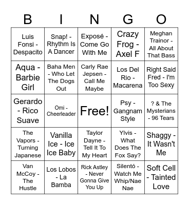 One-Hit Wonderland Bingo Card