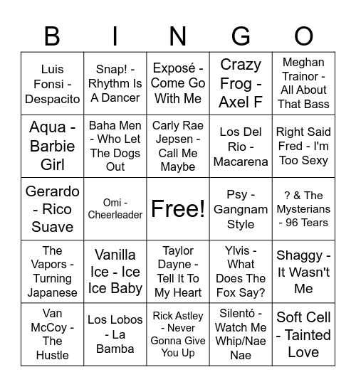 One-Hit Wonderland Bingo Card
