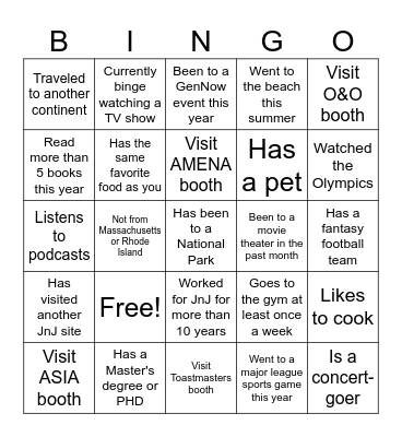 GenNOW Networking Bingo Card