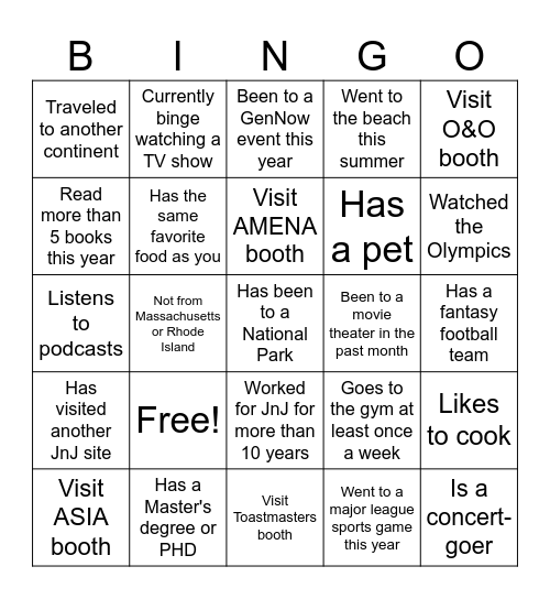 GenNOW Networking Bingo Card