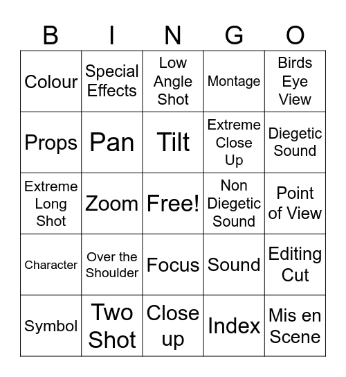 Film Techniques Bingo Card