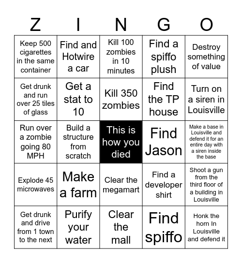 Zingo Bingo Card