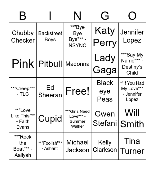 Music! Music! Music Bingo Card