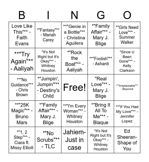 Music! Music! Music Bingo Card