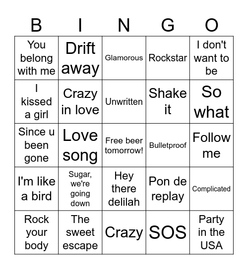 00's Bingo Card