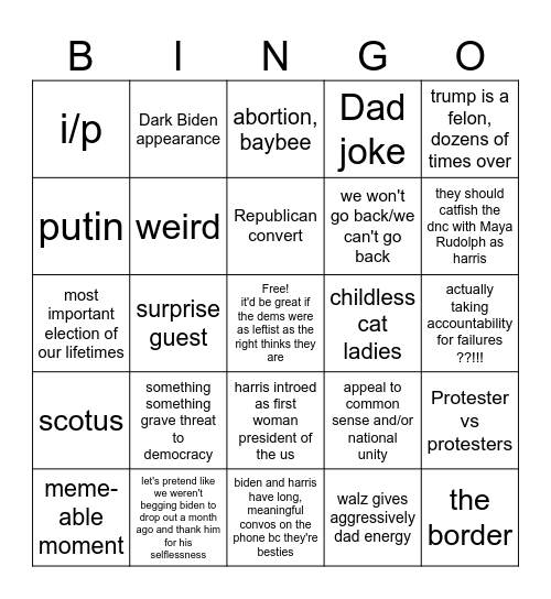 dnc Bingo Card