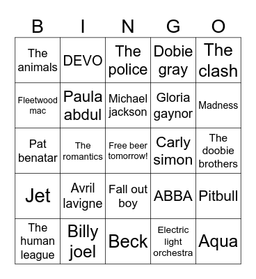 Name the Artist Bingo Card