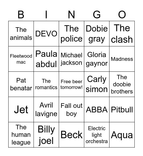 Name the Artist Bingo Card