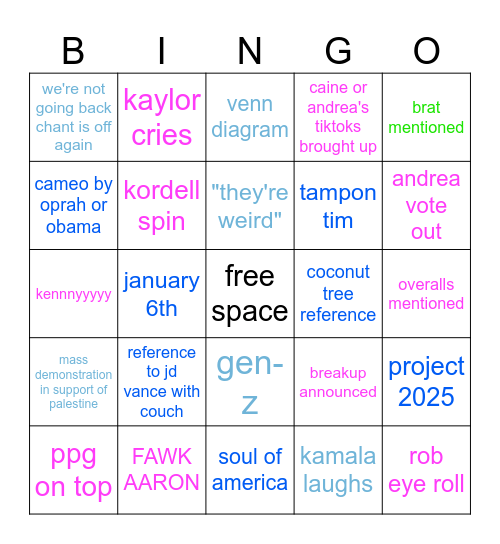 Love Island Reunion and DNC Bingo Card Bingo Card
