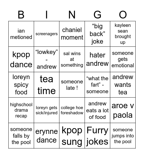Untitled Bingo Card