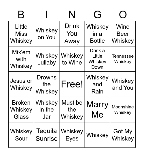 Whiskey Bingo Card