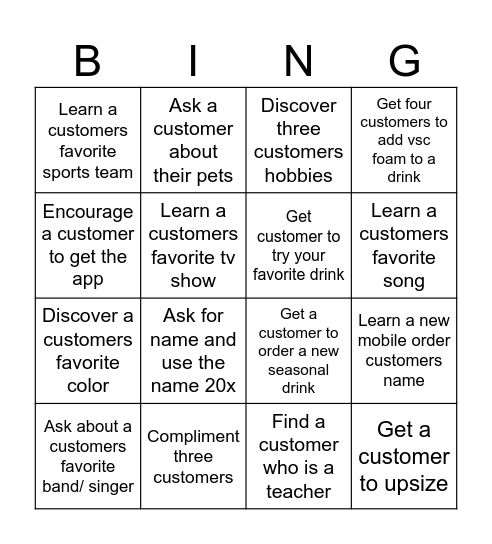 Connection Bingo Card