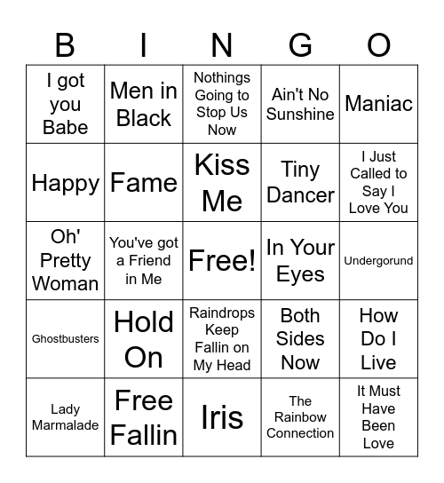 Movie Sound Tracks Bingo Card