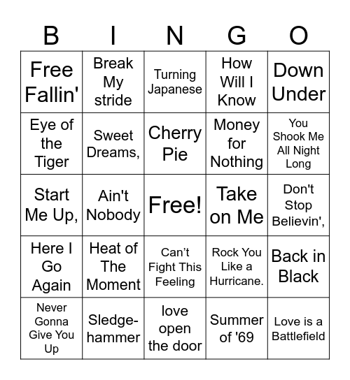 80s 80s 80s Bingo Card