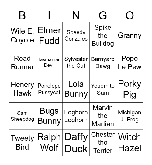 Looney Tunes Characters Bingo Card