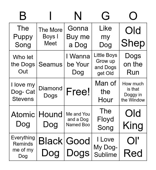 Canine Playlist Bingo Card