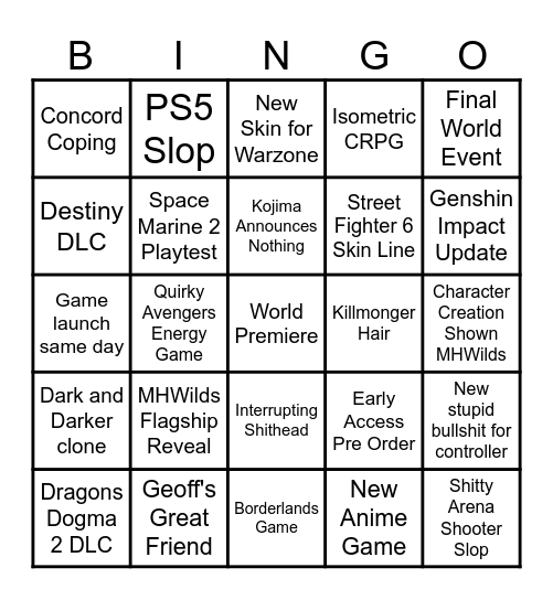 Gamescum Day 1 Bingo Card