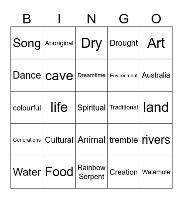 Aboriginal Dreamtime Bingo Card