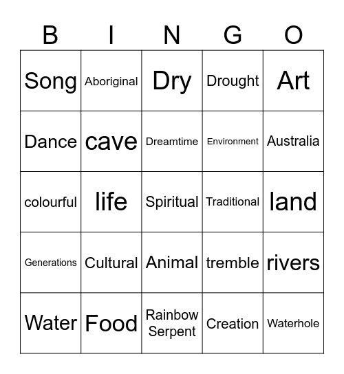 Aboriginal Dreamtime Bingo Card