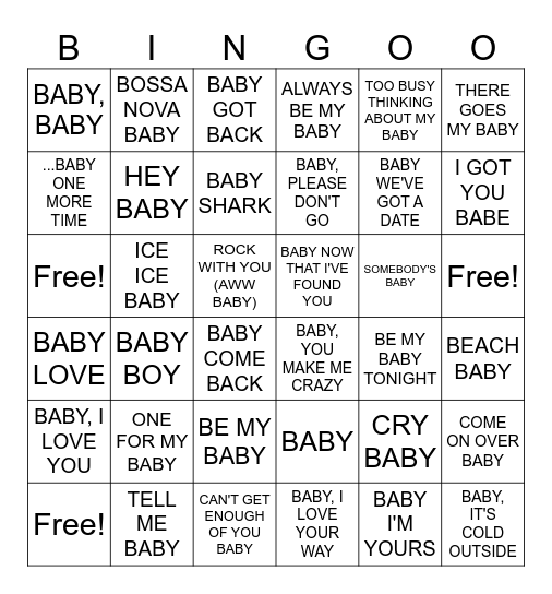 BABY MUSIC BINGO Card