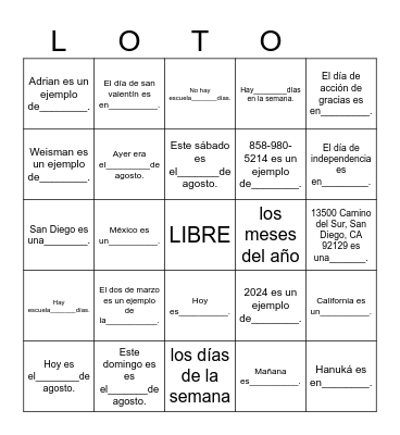 VOCAB UTIL Bingo Card