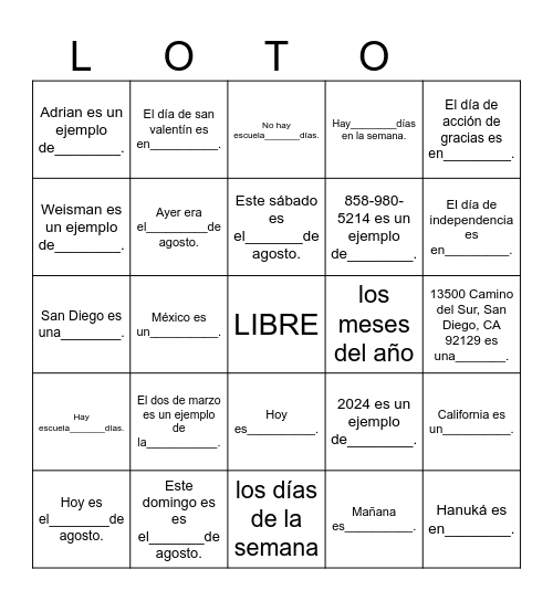 VOCAB UTIL Bingo Card