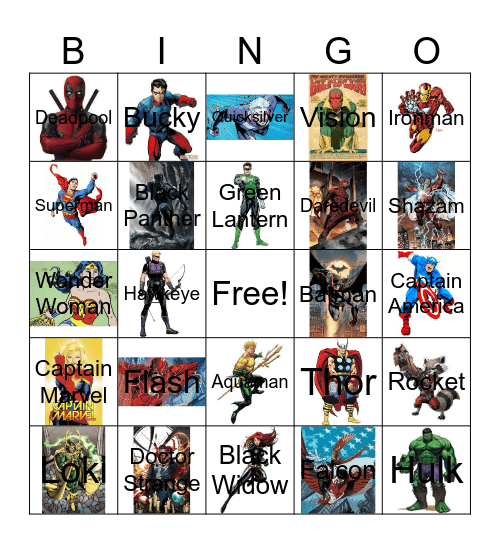 Superhero Bingo Card