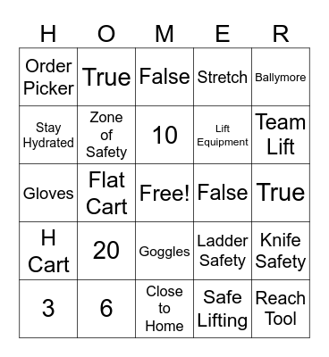 HOME DEPOT SAFETY BINGO Card