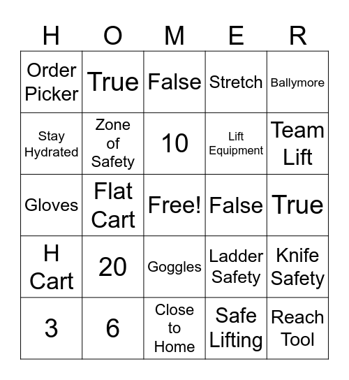 HOME DEPOT SAFETY BINGO Card